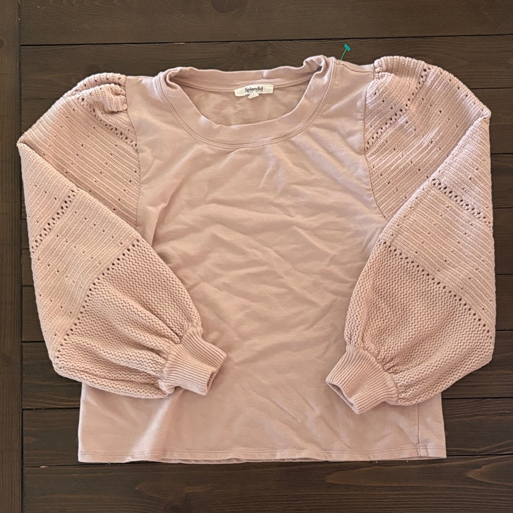 Splendid Mixed Media Puff Sleeve ‎ Blush Knit Top